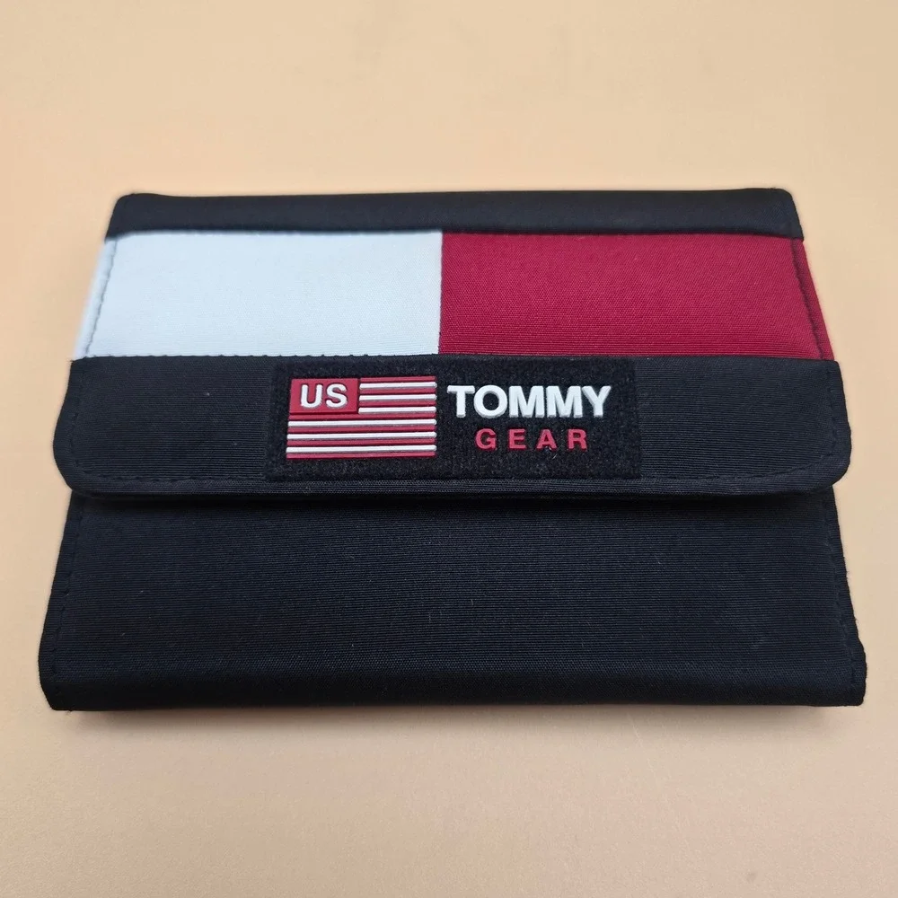 Vintage Tommy Hilfiger Tommy‎ Gear Nylon Trifold Wallet Red White Black US Flag